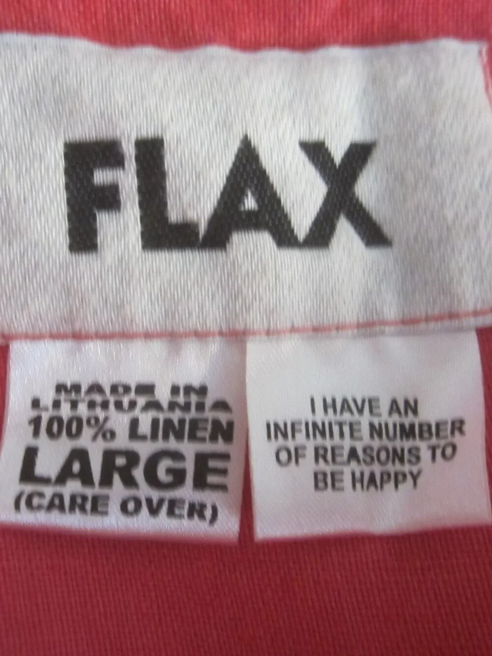 Vtg FLAX Women L Red 100% Woven Linen Short Sleeve Relaxed Shirt Top Tunic  52